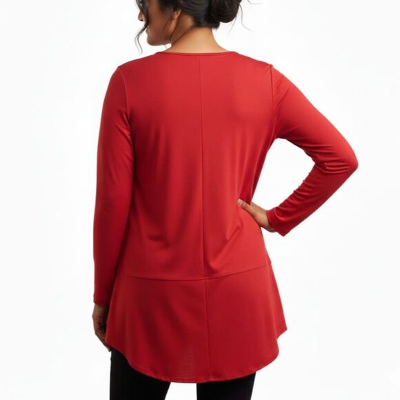 Lauren Ralph Lauren Modest Red Tunic Top  Long Sleeve Stretchy Knit Sz L - Picture 3 of 11